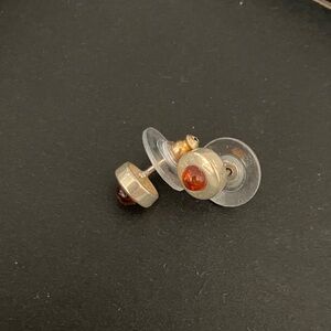 Elegant Sterling Silver and Amber Stud Earrings